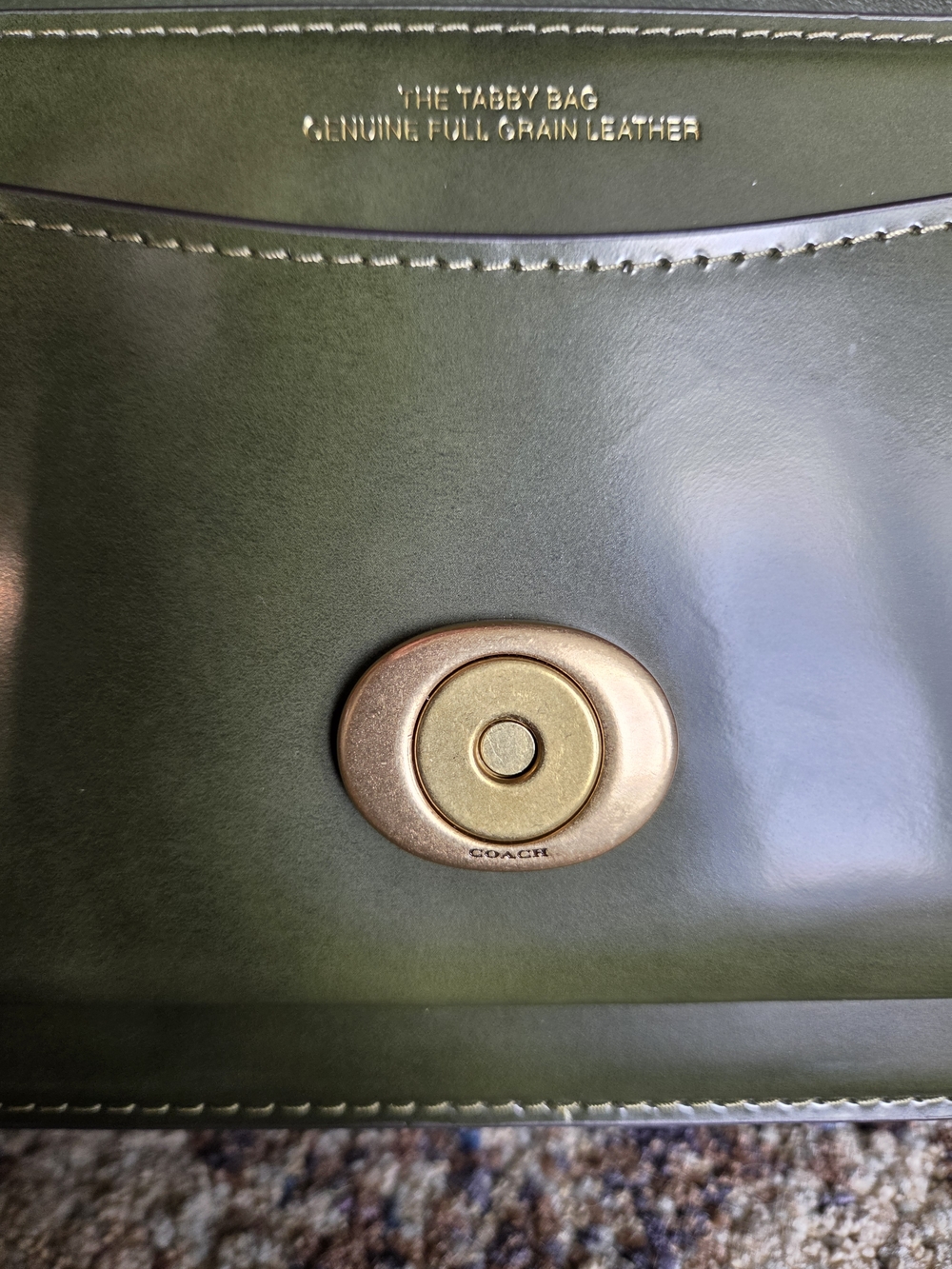 Coach Olive Green Spazzolato Leather Tabby 26 Shoulder Bag with Brass Hardware - Picture 13 of 16